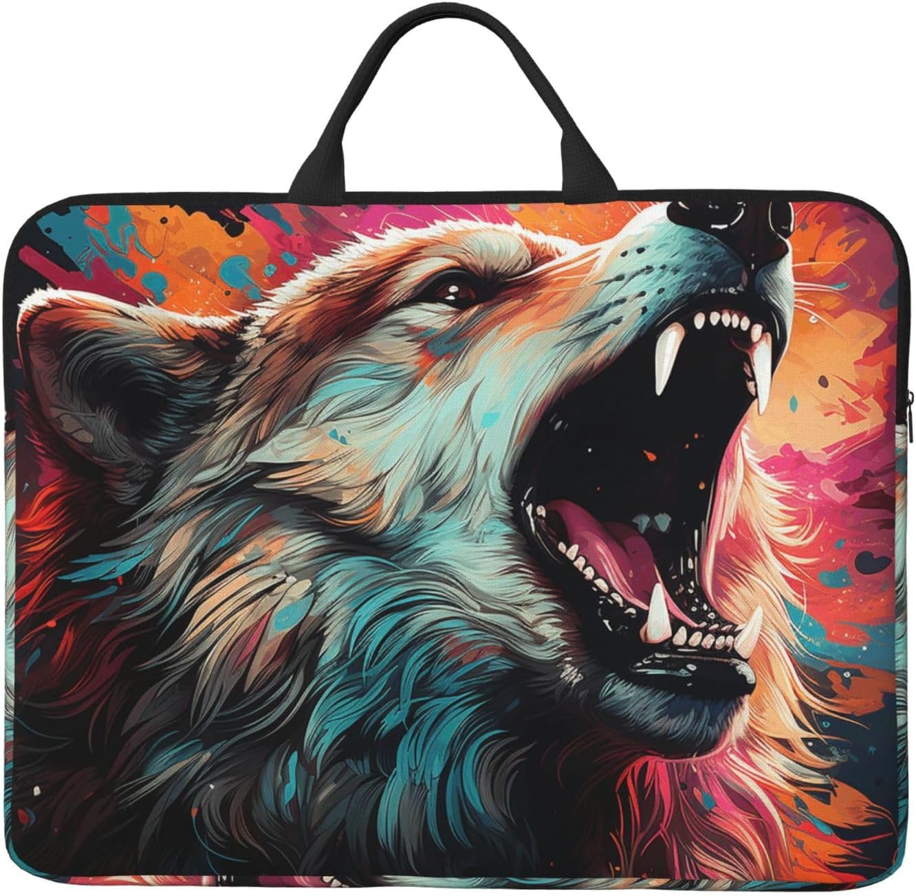 Wolf Psychedelic Galaxy Anime Art Cool 14-Inch Laptop Sleeve with Handle, Water-Resistant Padded Protective Case Carrying Bag