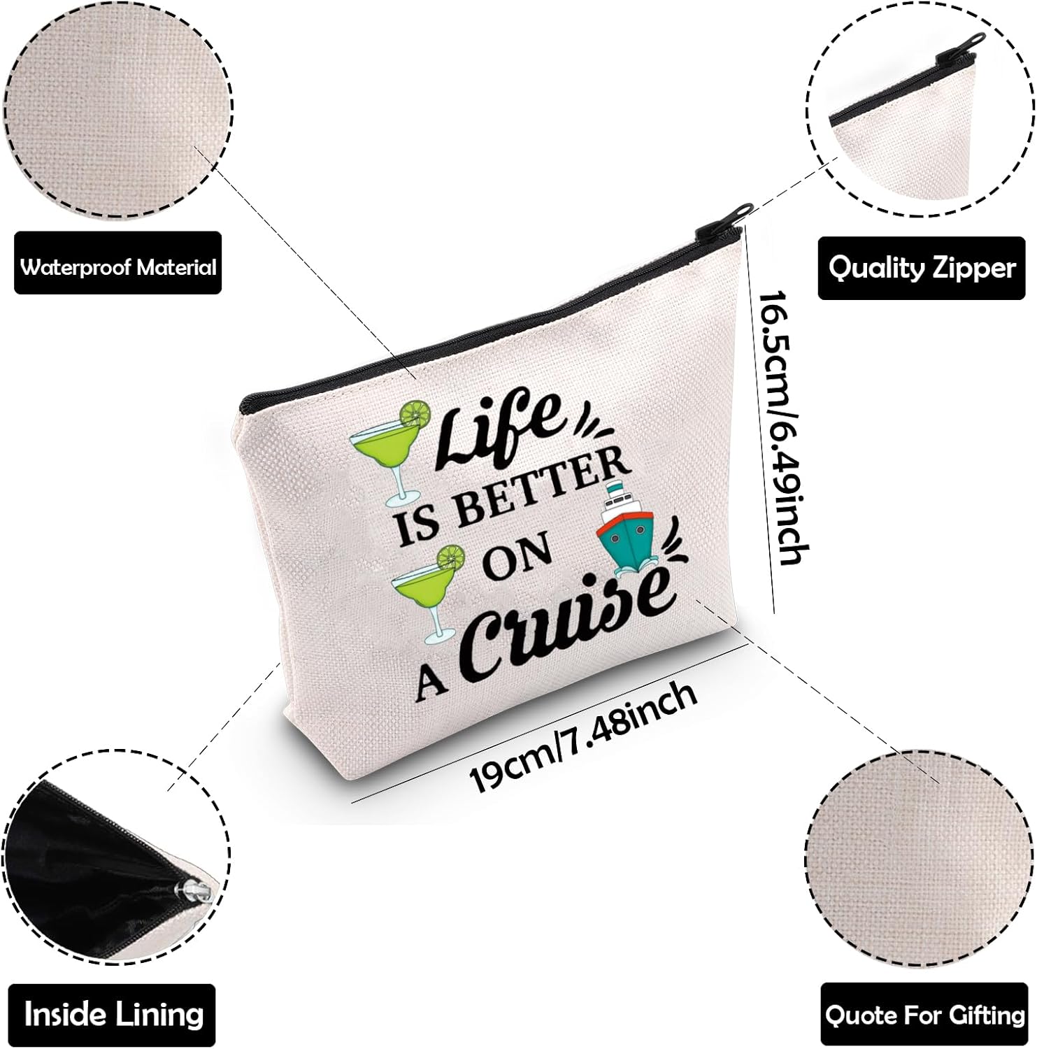 ZJXHPO Cruise Vacation Cosmetic Bag Life Is Better On A Cruise Makeup Bag With Zipper Summer Vacation Travel Case Beach Life Gift - Image 3