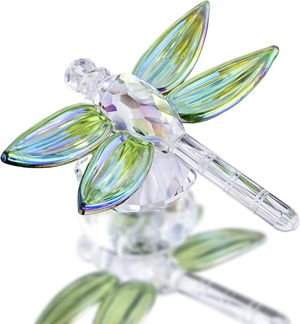 Handmade Crystal Dragonfly Collectible Figurine, Glass Animals Gift Collection, Decorative Paperwight Green