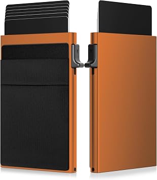 ONLOOKER Credit Card Holder - Slim Wallet for Men with Money Pocket, Pop Up Wallets RFID Blocking Minimalist Card Case Holds 5 Cards and Notes Matt Orange