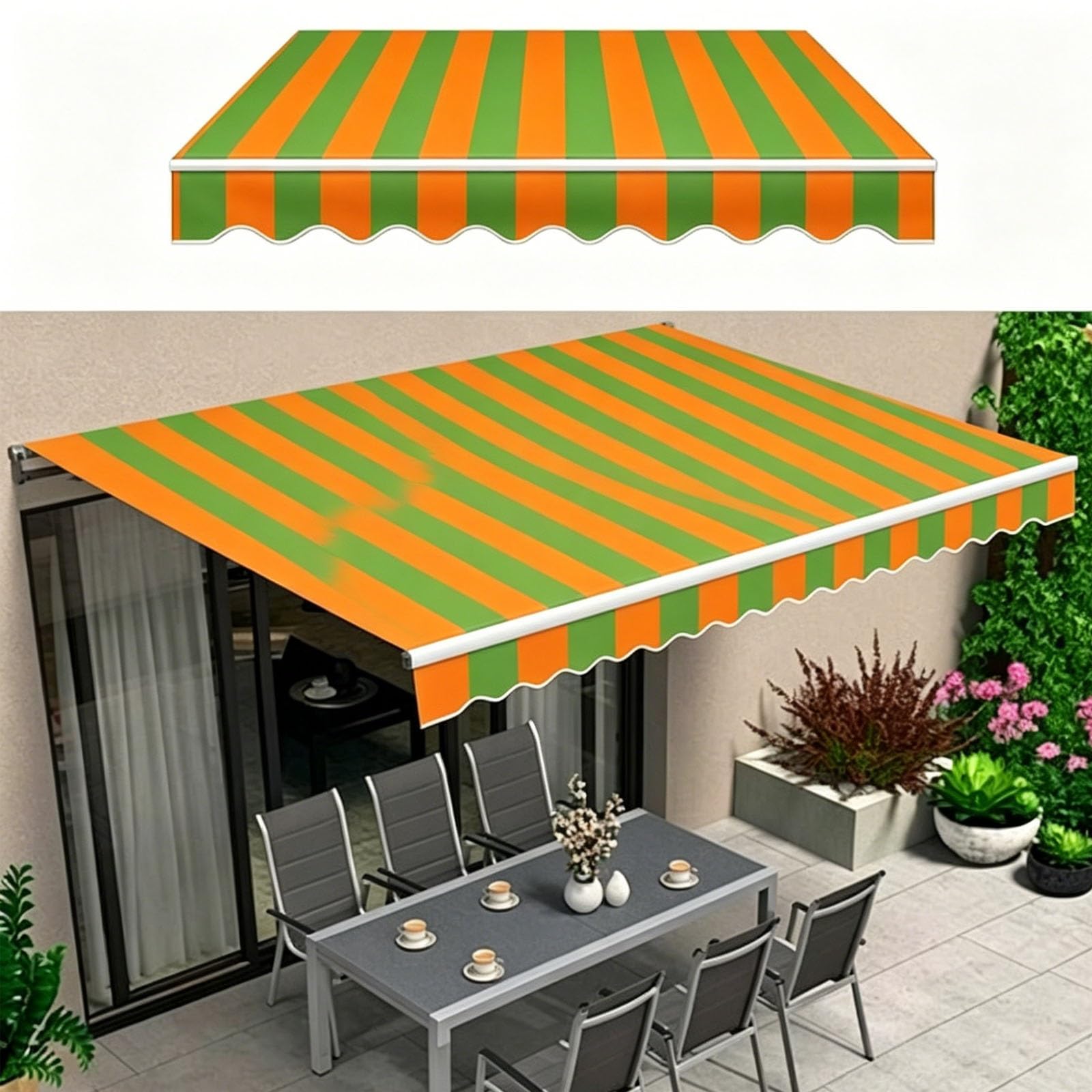 Mdeufywegb D Replacement Fabric For Retractable Awnings; Outdoor Stripe Patio Awning; Overhea Canopy For Sun An Rain Protection On Patios An Windows.