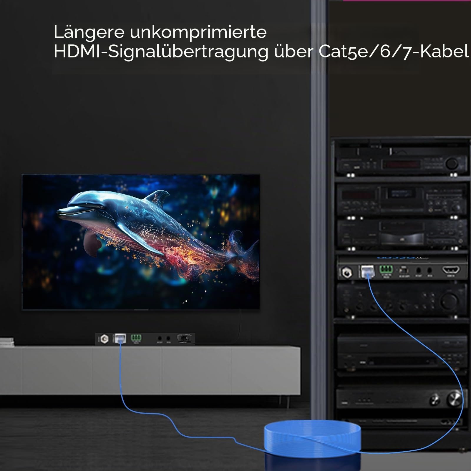 ROFAVEZCO HDMI Extender über Ethernet 4k 60Hz unkomprimierte 18G/BPS über Single Cat5/6 bis zu 40 m, RS232 + POE + IR + HDCP2.2 HDR und CEC EDID