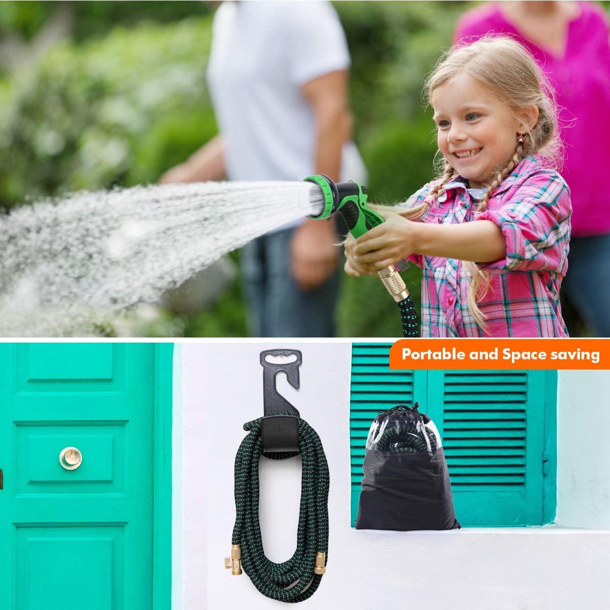 Expandable Garden Hose, 100ft Leakproof Garden Hose with 10 Functions Nozzle, Flexible Water Hose with Durable 3-Layers Latex Core, 3/4" Solid Brass Fittings, Premium 3750D Fabric