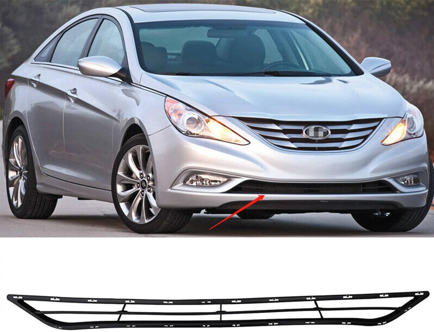 YLT AUTO Front Cover Lower Bumper Grille Assembly Replacement Shroud Black Front Mesh Air Intake for 2011 2012 2013 Hyundai Sonata