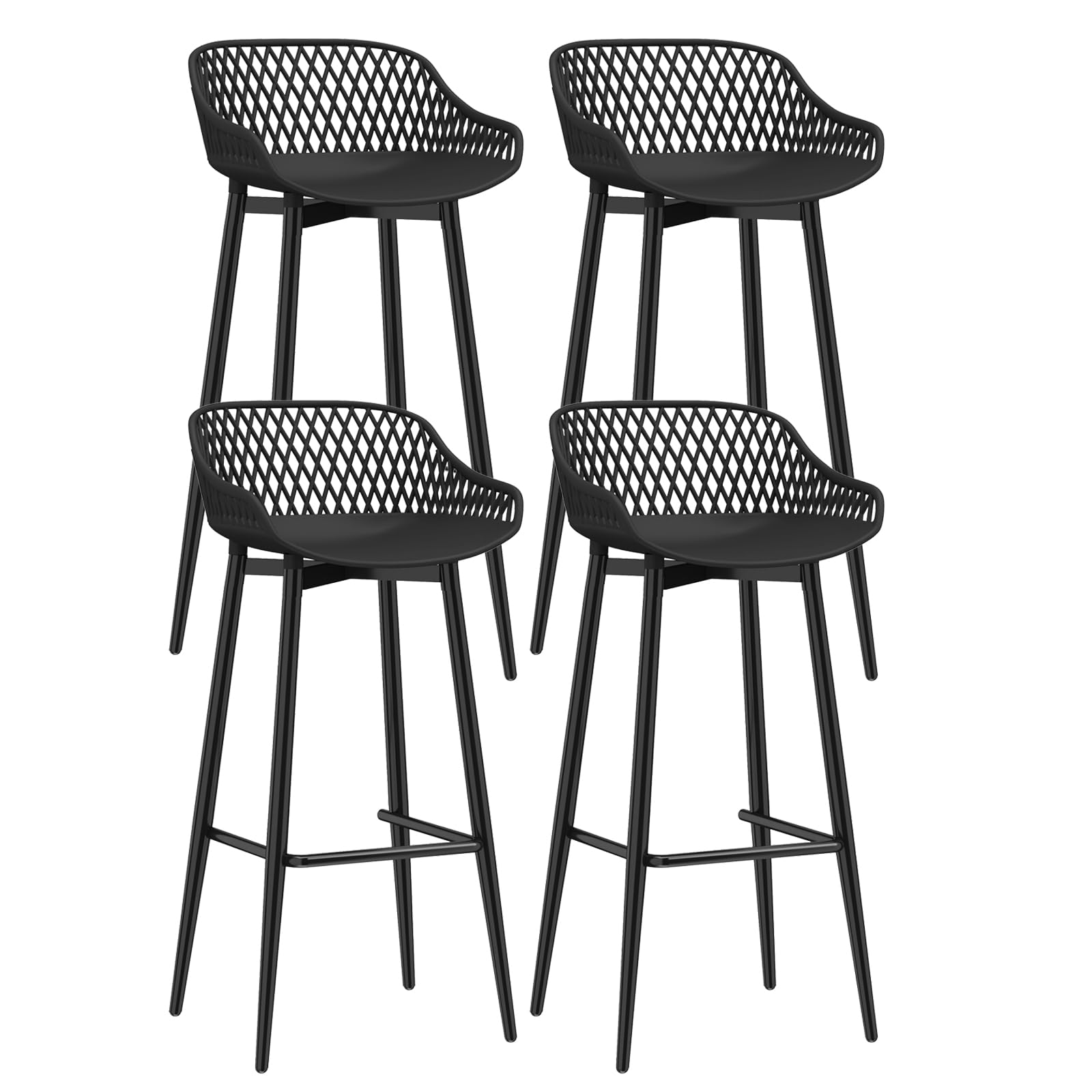 Sgabelli da Bar, Set di 4, con Poggiapiedi e Schienale, Altezza di Seduta di 68cm, Sgabelli Alti, adatti per Cucine, Sale da Pranzo, penisole, Esterno, Giardino e Bar, Nero