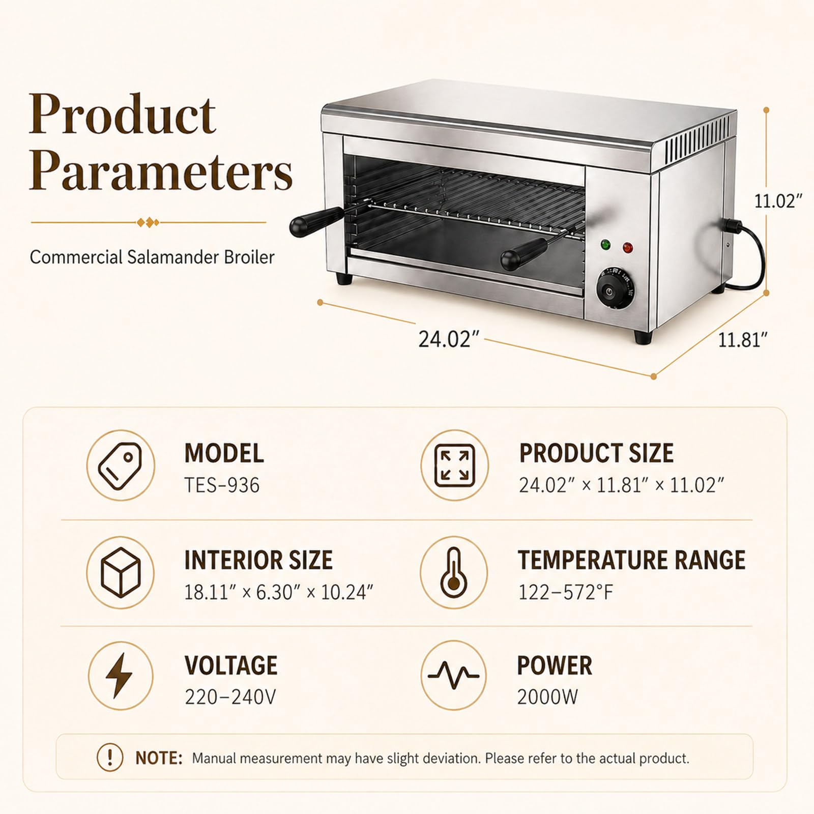Fácil de Limpiar Salamandra Eléctrica 2000 W, fundidor de Queso Profesional con 4 Niveles, Control termostático y diseño de Pared para Tostadas y Pizza