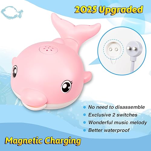 Miniatura 2 de Juguetes de baño para bebés, juguetes de baño de carga magnética mejorados para niños de 1 a 3 años, rociador de juguete de baño con delfín