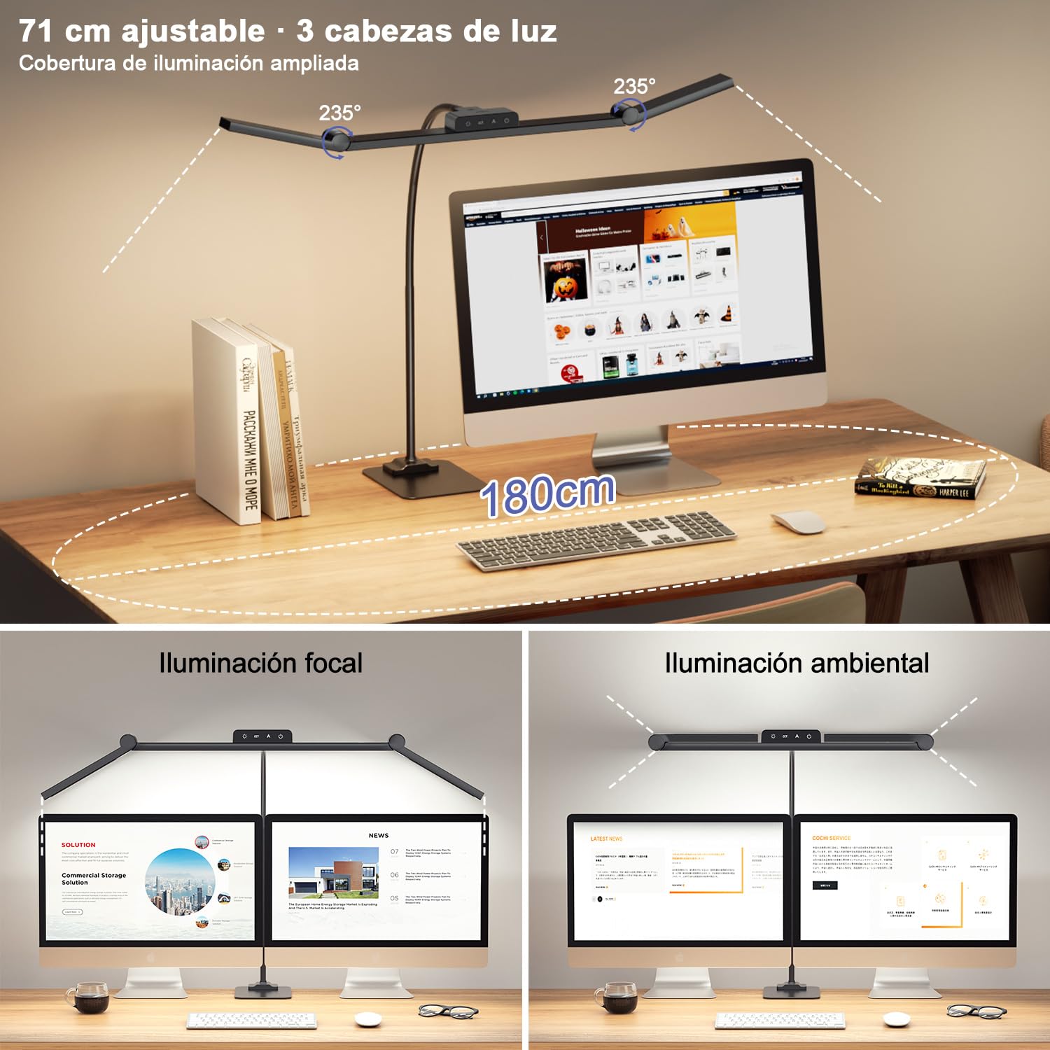 KableRika Lámpara Escritorio LED, 24W Flexo Escritorio con Base, Luz de Arquitecto Regulable, luz monitor con Temporizador, 1500 lúmenes para Leer, Estudiar y Oficina en el Hogar