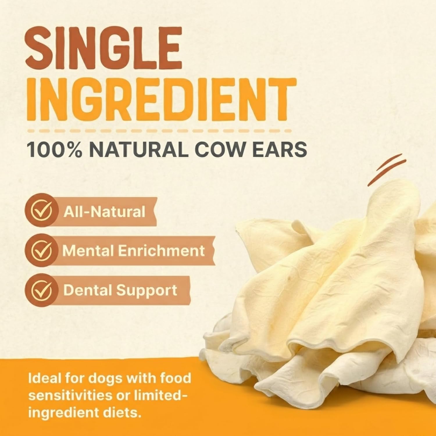 Gaines Pet Cow Ears for Dogs - 100 Pack, All Natural, Single Ingredient Dog Chews, Safe Alternative to Rawhide, Supports Dental Health, Easily Digestible Treat for Small to Large Dogs