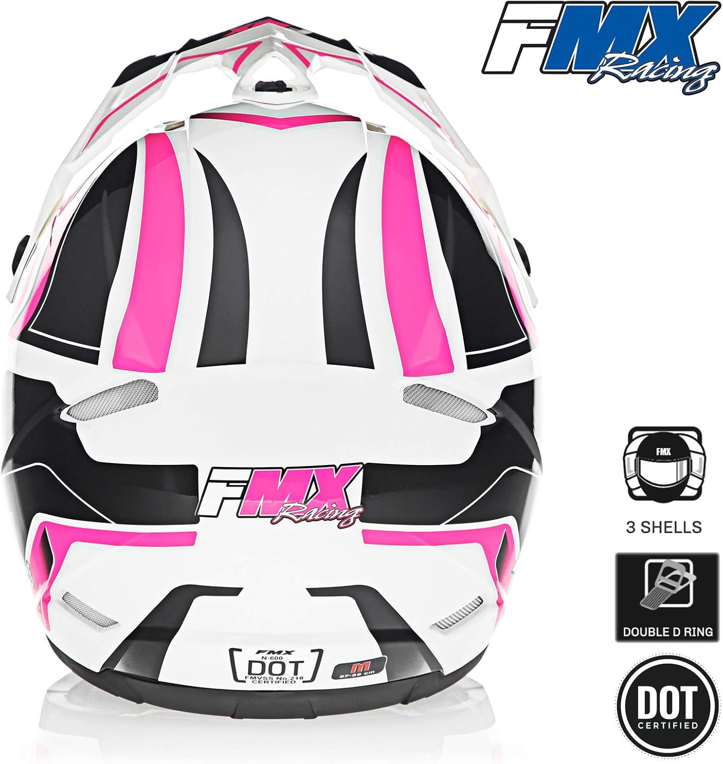 FMX Adult Motocross Dirt Bike Off-Road ATV Motorcycle DOT Approved White Pink Helmet Size X-Large