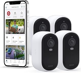 Arlo Essential 2K Outdoor Security Camera (2nd Generation) – 4 Pack – Outdoor & Indoor Wireless Camera, Integrated Spotlig...