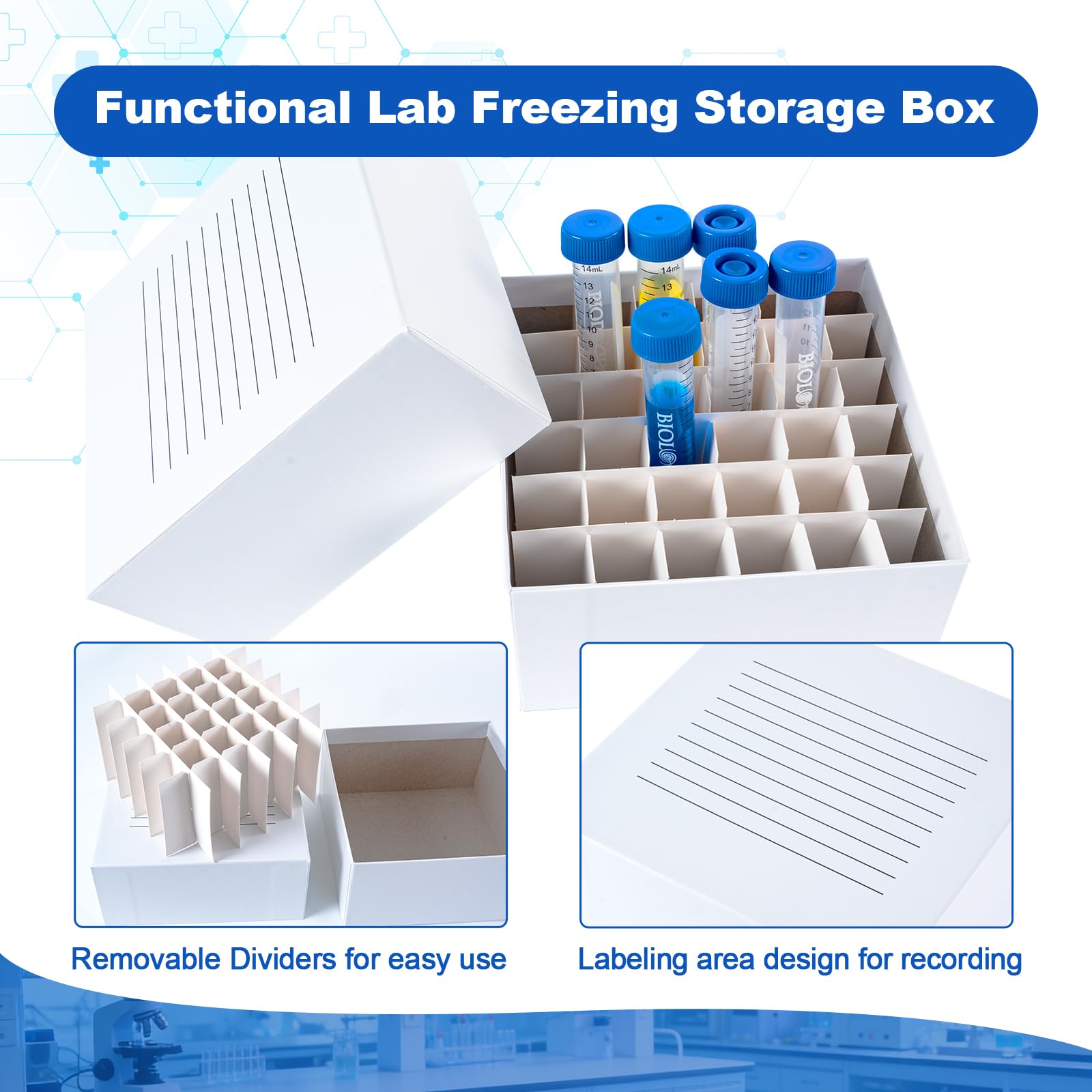 Cajas de cartón de 36 posiciones de 7.6 cm de altura, cajas de almacenamiento para tubos de 15 ml, cajas de almacenamiento de viales blancos, caja de 20 unidades