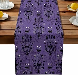 Halloween Haunted Table Runner Dresser Scarf 13 x 36 Inch Purple Black Ghost House Mansion Table Runners Non-Slip Heat Resistant Kitchen Dining Table Decor for Halloween Holidays Indoor Outdoor