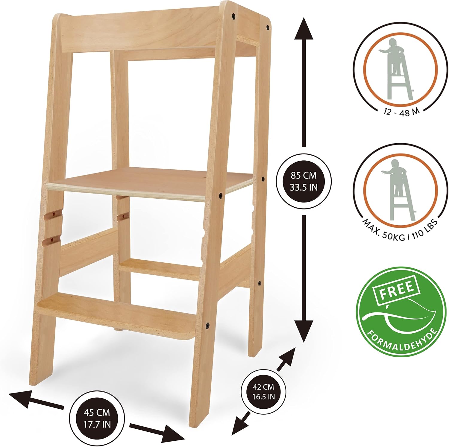 509 Crew Explorer Learning Tower, Children's Kitchen Helper, Height Adjustable Platform, Natural Colour