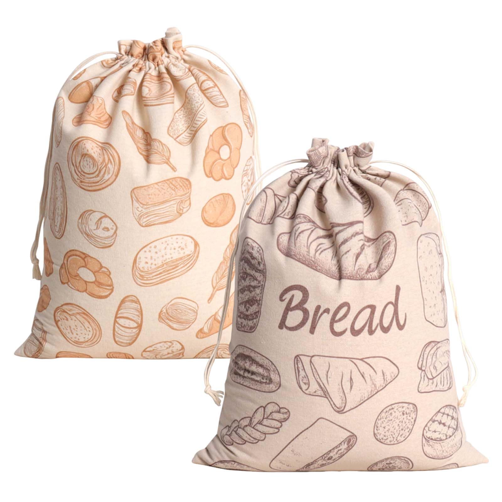 2 Pack Reusable Beeswax Bread Bags with Drawstring - Linen Storage for Homemade Sourdough and Loaves - Keeps Baked Goods Fresh, Eco-Friendly, Freezer Safe