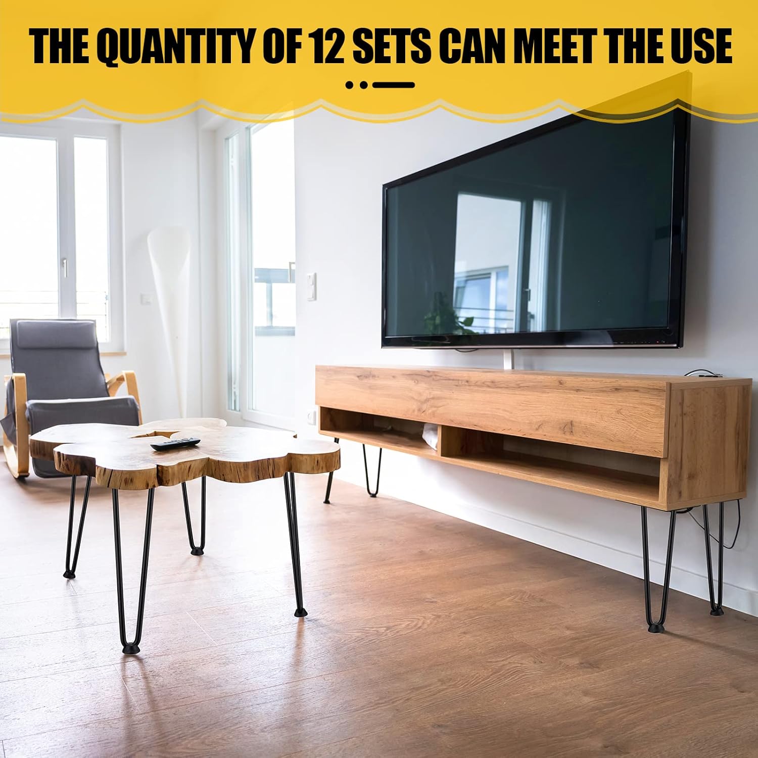 Reginary 12 Pack Hairpin Legs 16 Inch Metal Table Legs Heavy Duty Desk Furniture Coffee Table DIY Projects for Cabinet, Wardrobe, Drawers, Nightstand, Bench with Floor Protectors and Screws