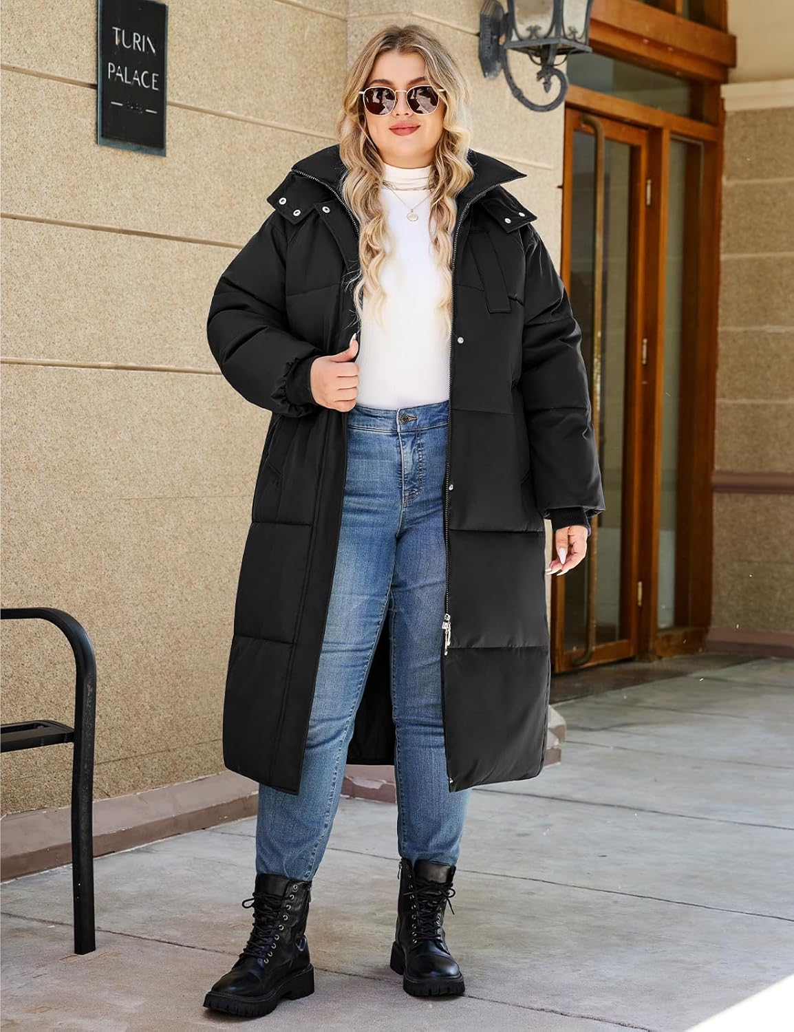 HEEKPEK Womens Plus Size Winter Coats Long Puffer Jackets Hooded Quilted Water Repellent Warm Trendy Parka Outerwear 2025 (Black,X-Large) - Image 8