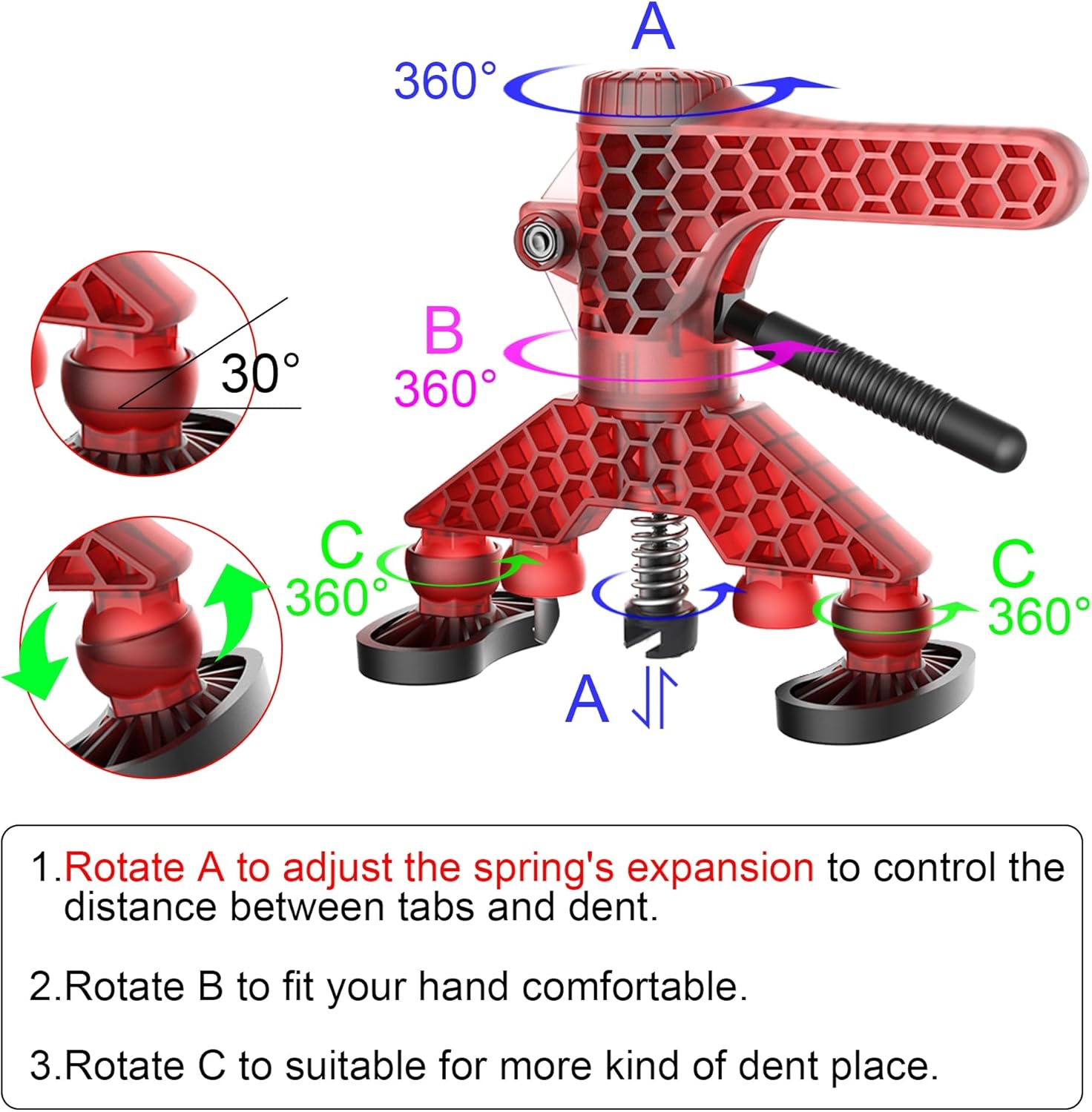 WOYO PDR500 PDR Lifter Puller Kits with 3 Kinds of Foot Pads & Long or Round Tabs Adapter, Car Dent Removal Tool with Portable Handbag, Car Body Repair Tool