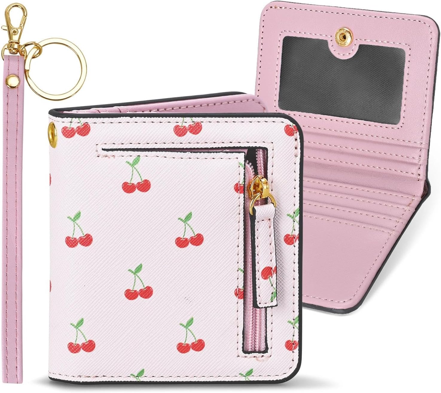 COSHAYSOO Checkered RFID Slim Bifold Wallet for Women Teen Girls with Wristlet Keychain, Small Wallets Woman Cute Graduation Birthday Travel Gifts for College Teenager Cream