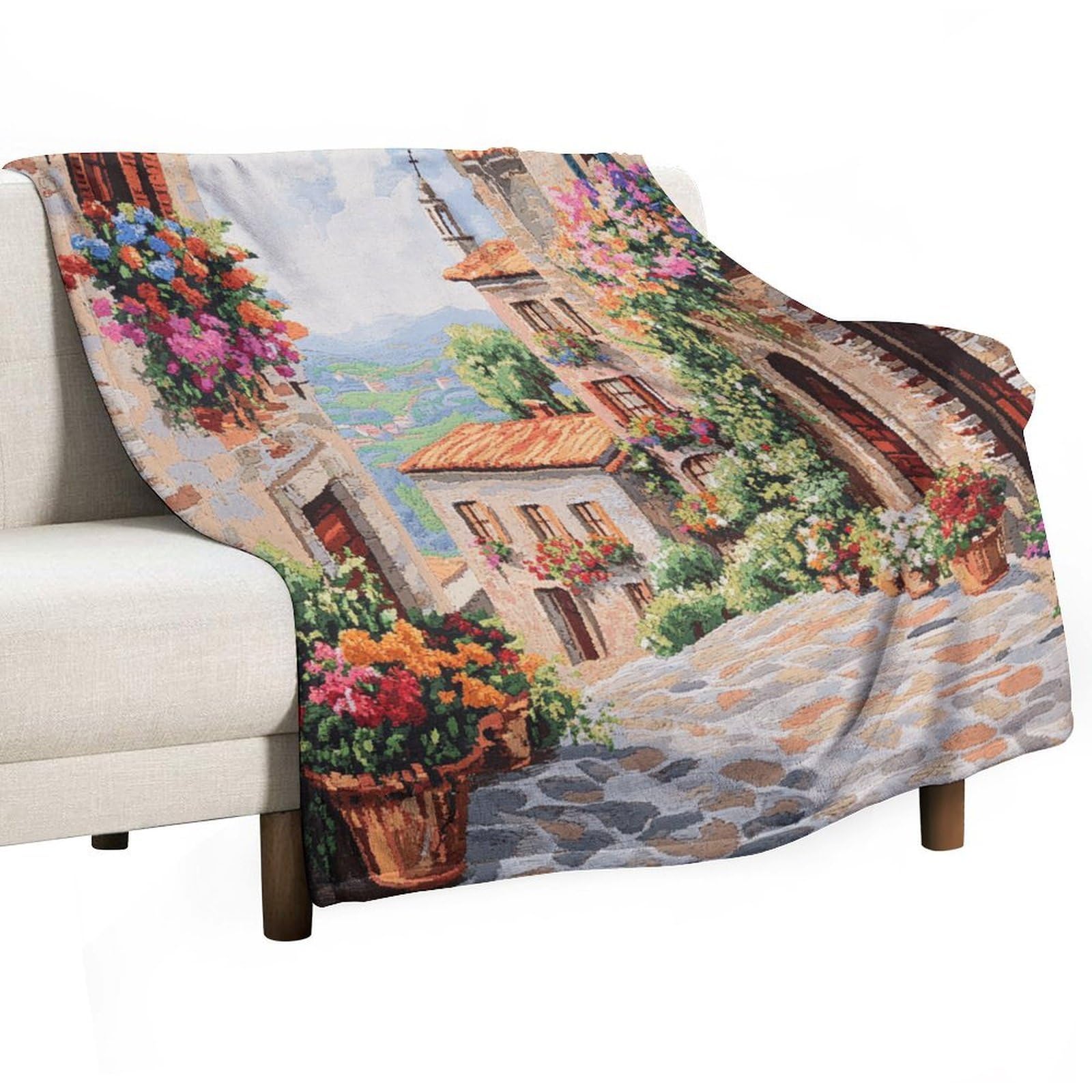 Couverture flanelle colorée motif floral 101x127 cm pour canapé et lit