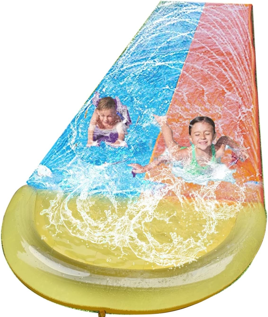Inflatable Water Slide with 2 Bodyboards Summer Toy for Kids Build in Sprinkler (16 Ft X 5 Ft) Blue Red Yellow