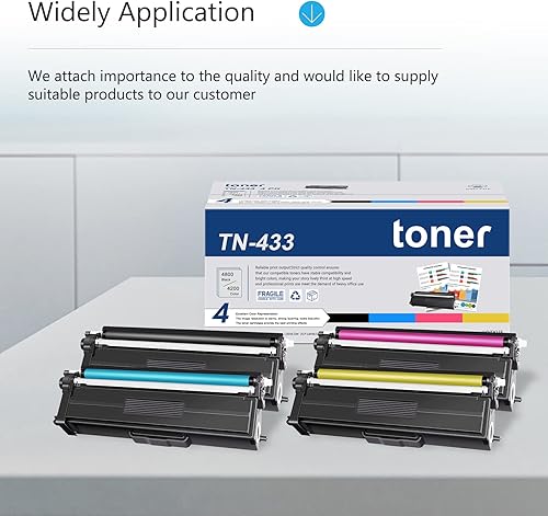 Miniatura 5 de TJ TN433 TN-433 Cartuchos de tóner 4 unidades (negro/cian/magenta/amarillo): TN433BK TN433C TN433M TN433Y Reemplazo para impresora MFC-L8900CDW