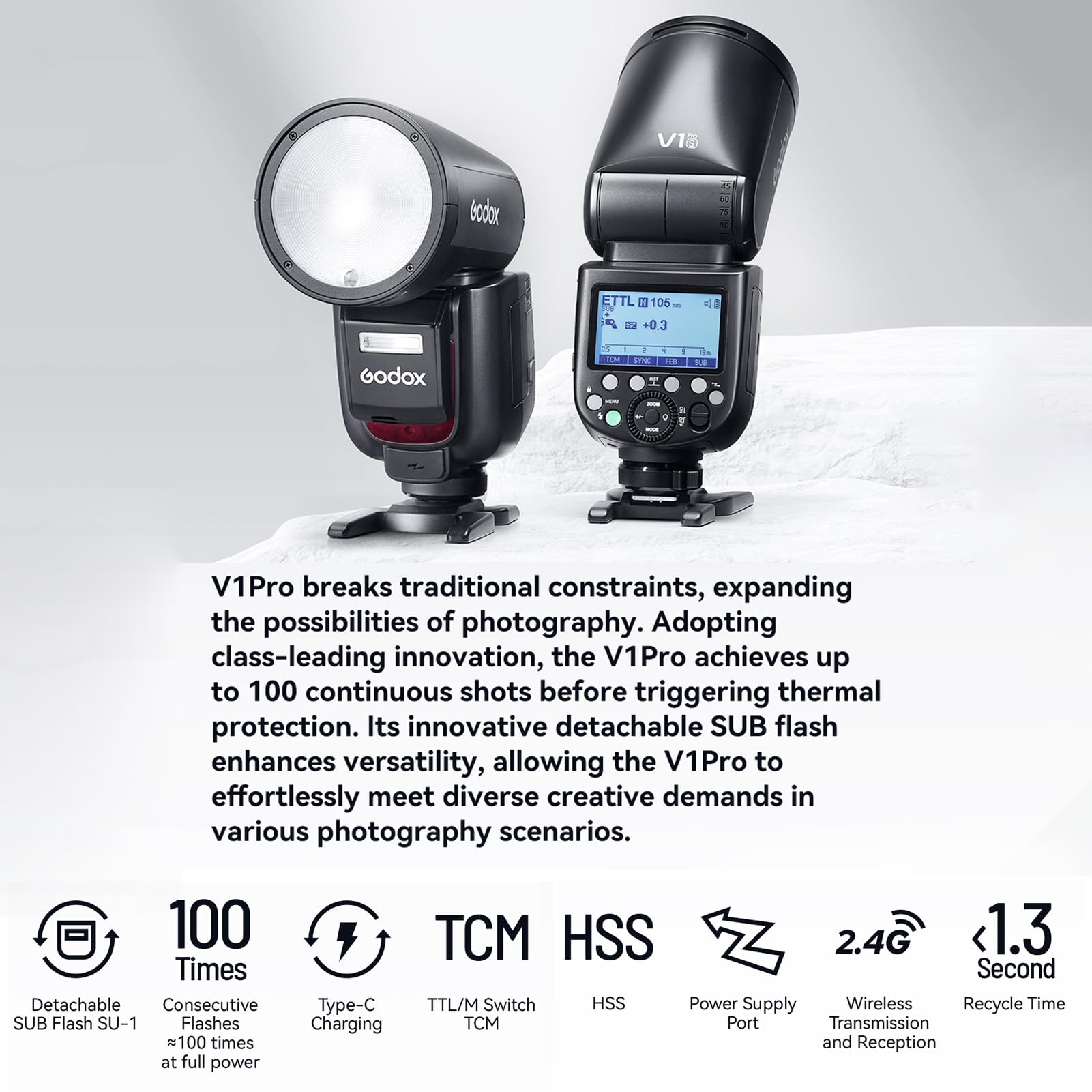 Flash Secondario Godox SU-1 Per V1 Pro – Accessorio Staccabile Per Luce Di Riempimento E Flash Riflesso