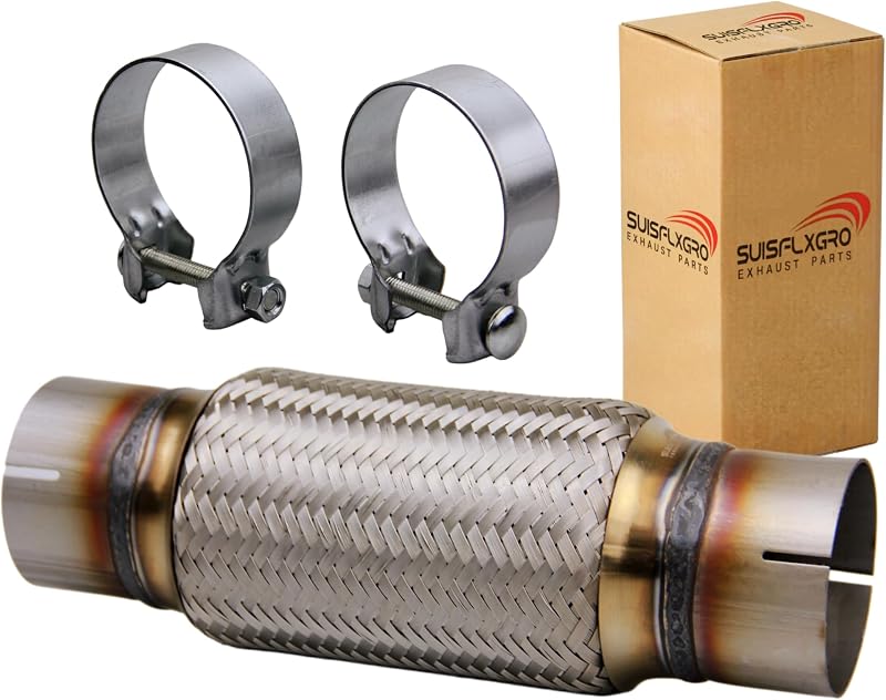 Tubo flexible de escape Tipo universal 100% de acero inoxidable para trabajo pesado y automóviles (1 unidad, abrazaderas 2.5X8X12)