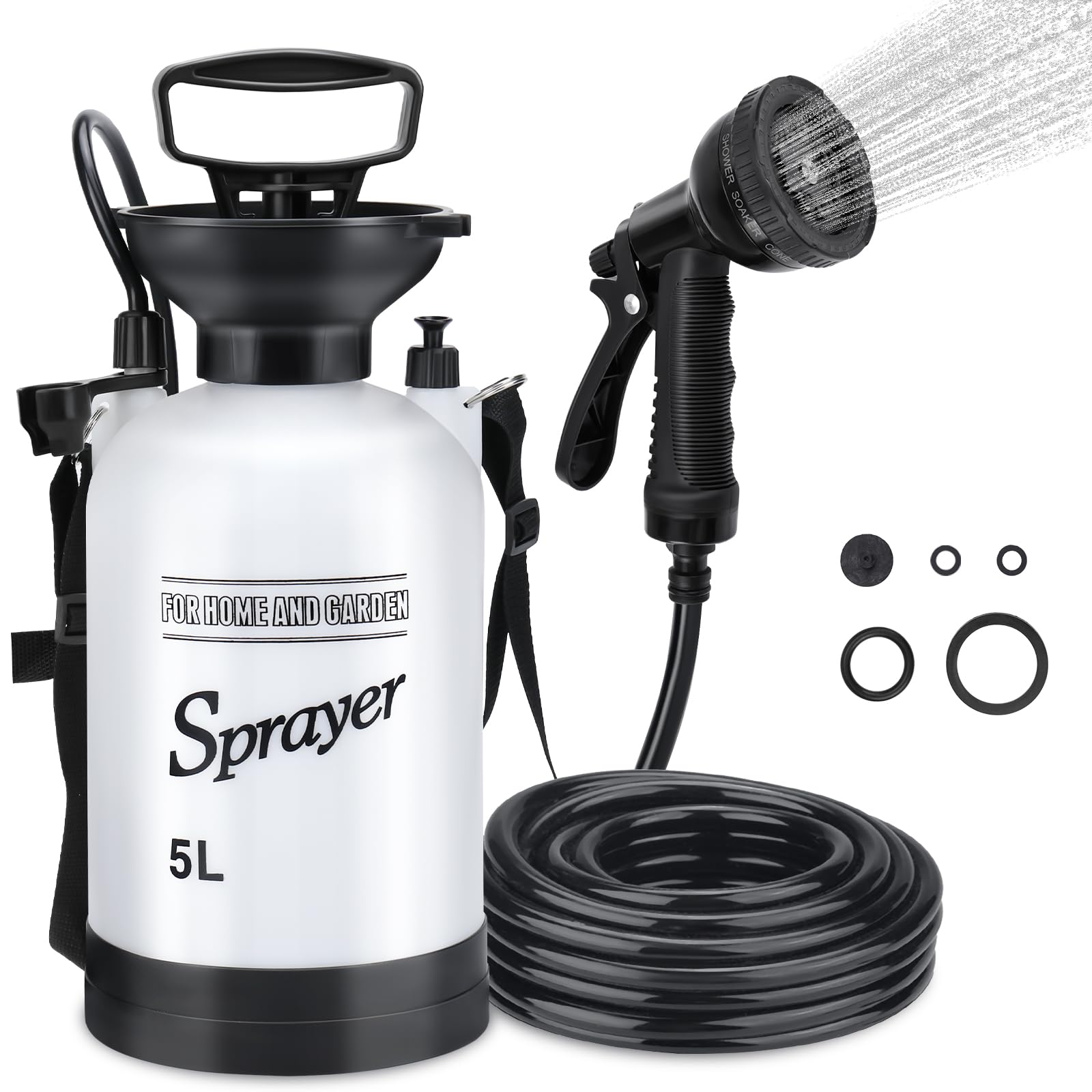 Roadtime Portable Camping Shower 5L, Hand Press Shower Bag,10 Spray Modes Pressure Rinse Kits with 9.84ft Hose,Pump Action Pressure Sprayer For Dog Pet Washer Garden Hiking Beach Car Cleaning