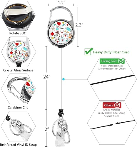 Miniatura 95 de Funny Chicken Badge Holder with Retractable Reel ID Card Badge Case with Carabiner Clip Heavy Duty Vertical Card Name Tag Badge Protector Cover for