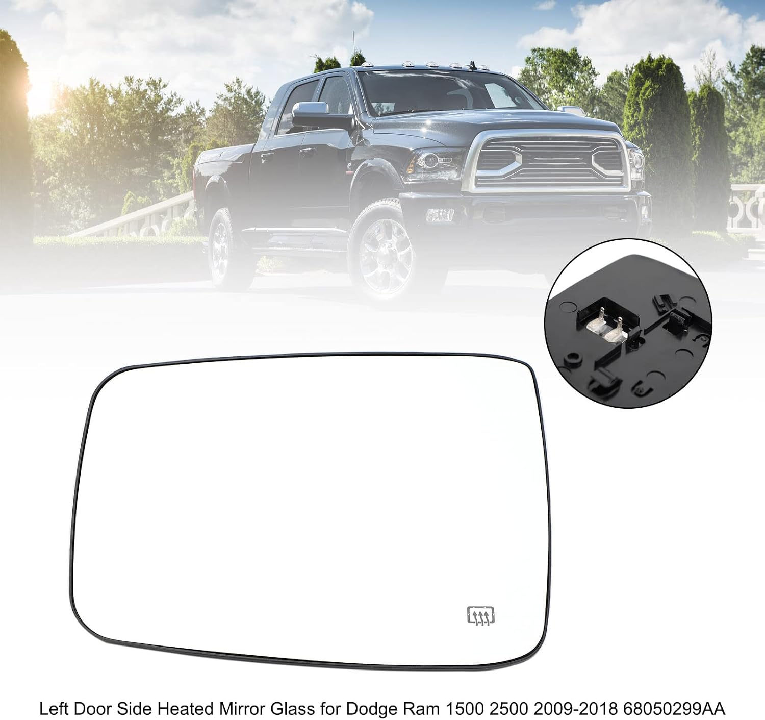 Car Left Door Side Heated Mirror Glass fits for Dodge Ram 1500 6Cyl 3.7L, 8 Cyl 4.7L, 8 Cyl 5.7L 2009-2010, 6Cyl 3.0L Diesel, 6 Cyl 3.6L,8 Cyl 5.7L 2011-2018