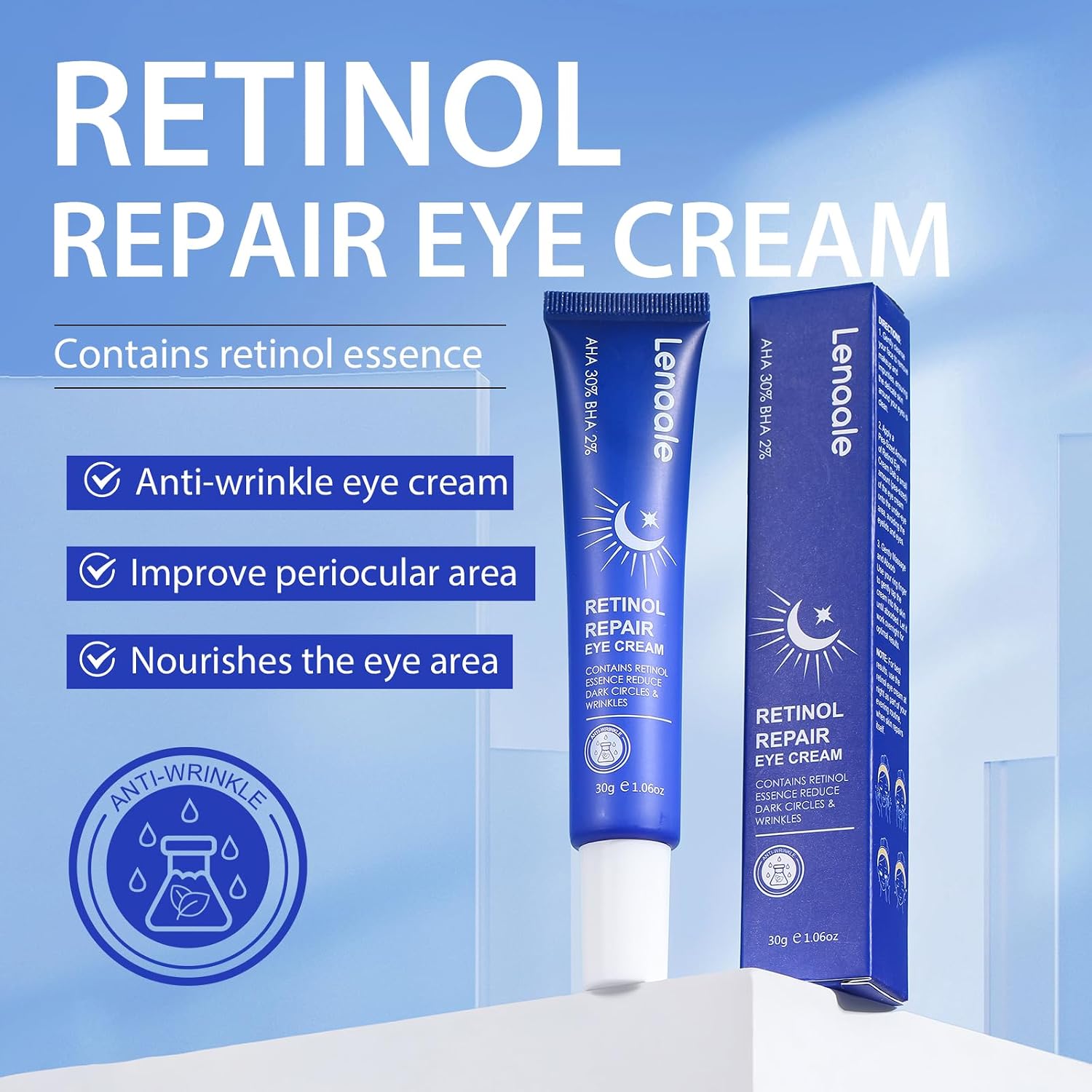 Retinol Eye Cream with AHA 30% – Daily Hydrating Wrinkle Treatment for Dark Circles and Under-Eye Skin Care - 5