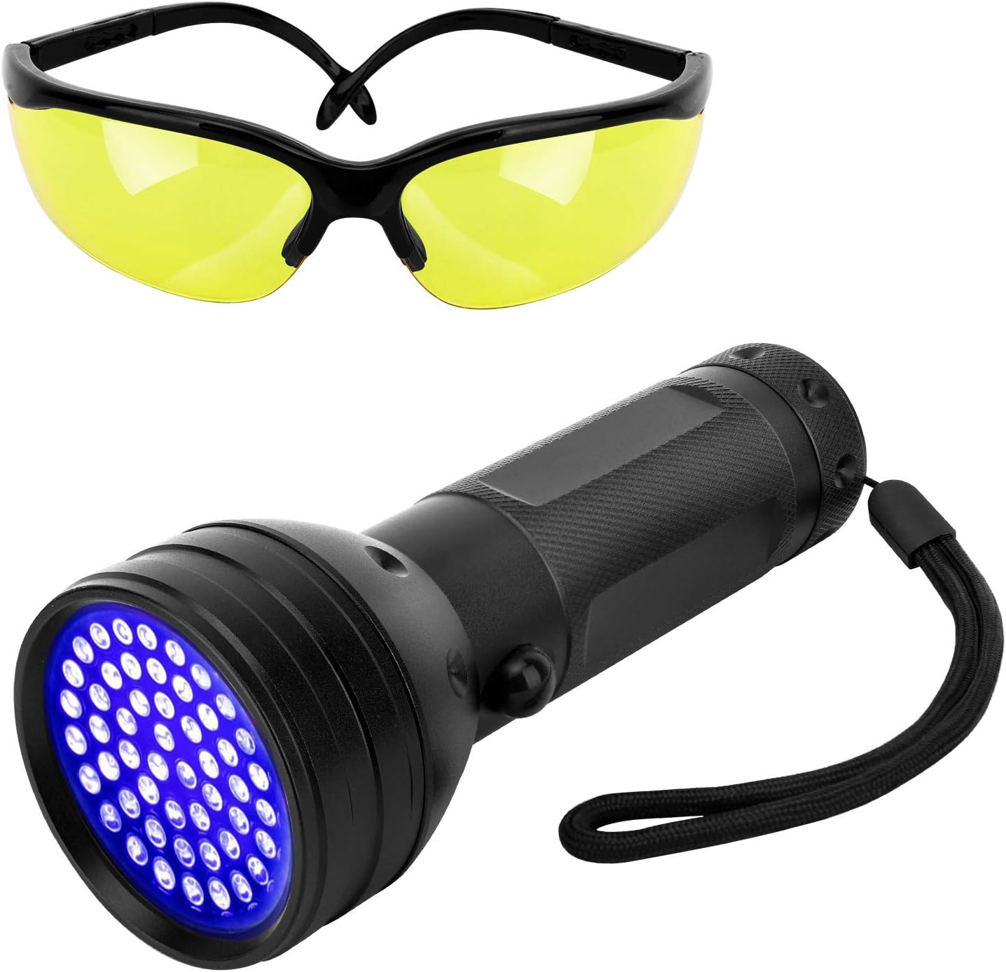 Pawaboo Blacklight Flashlight, 51 LED 395nm Hand-held Detecting Torch for Pet Urine, Stains, Verifying Money Documents, Protecting Glasses Included, Black