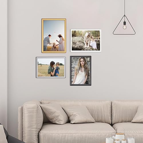 Miniatura 5 de Autjvy Juego de 2 portarretratos de 5 x 7 pulgadas, marco de fotos de aluminio fino moderno y simple de aluminio con vidrio real HD, pantalla para
