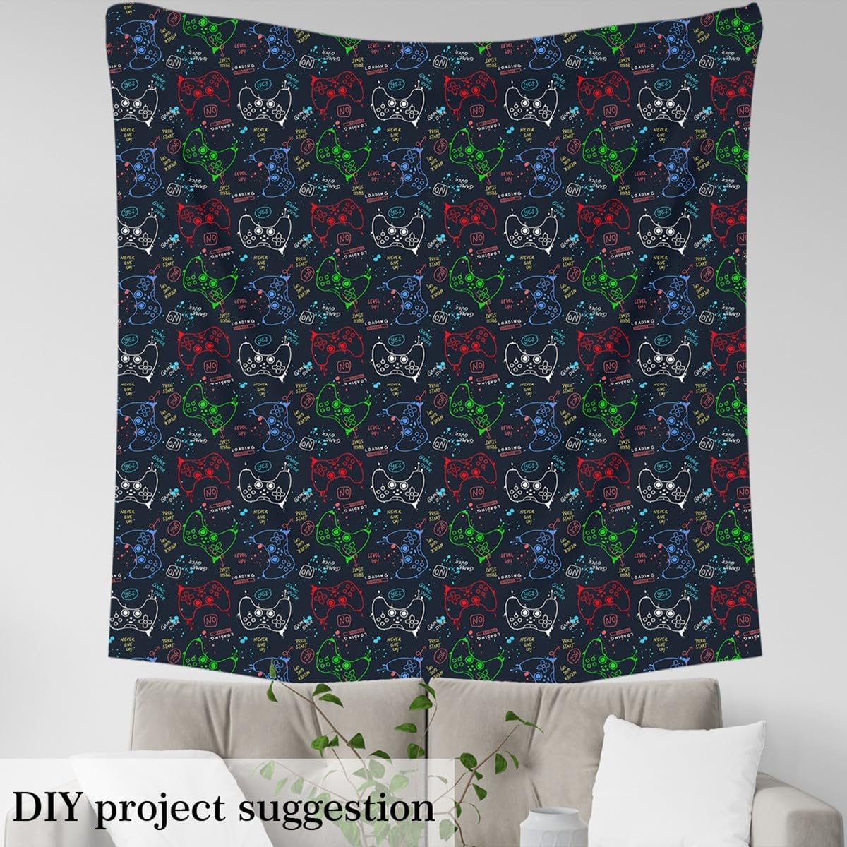 Boys Gamer Upholstery by The Yard, Gaming Controller Decorative Fabric, Kids Teen Girls Gamepad Indoor Outdoor Fabric for Quilting Sewing, Red Blue Green, 3 Yards