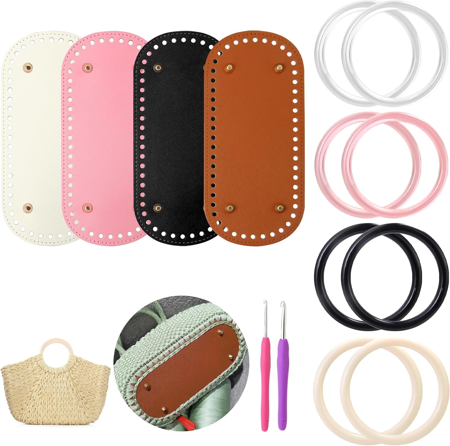 8+4 Pcs Purse Handles for Crochet Bags with Bag Bases for Crochet Bags, 2 Pcs Crochet Hooks,DIY Knitting Tote Handles, Durable Craft Accessories