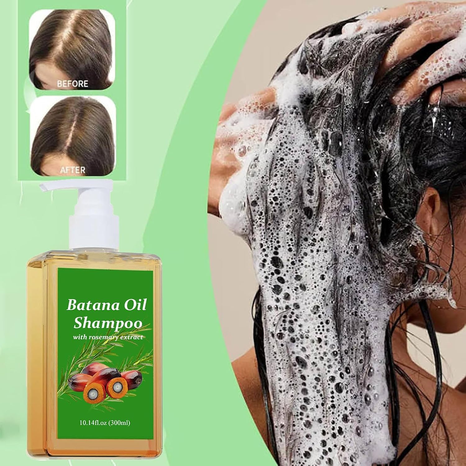 100% Batana Oil Shampoo, 100% Rosemary Oil Shampoo, Shampoo De Batana Para La Caida Del Cabello, Nourishes and Regenerates Hair-Soft and Fluffy for Men & Women (2pcs) - Image 2