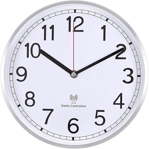 Reloj de pared analógico atómico, 10 pulgadas, juego de reloj de pared automático, decorativo para sala de estar, oficina, escuela