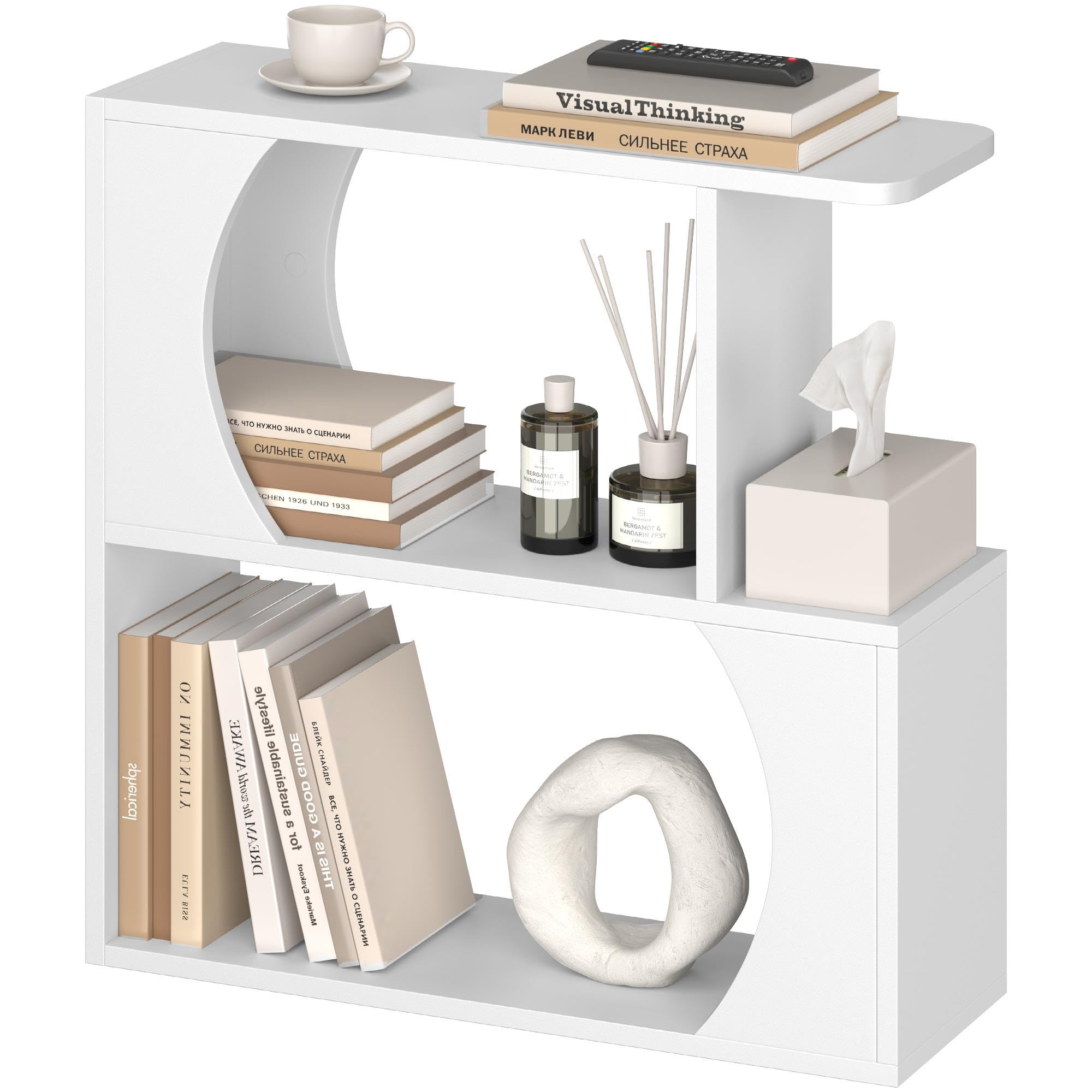Yaheetech Narrow Side Table with 2 Storage Shelves, White