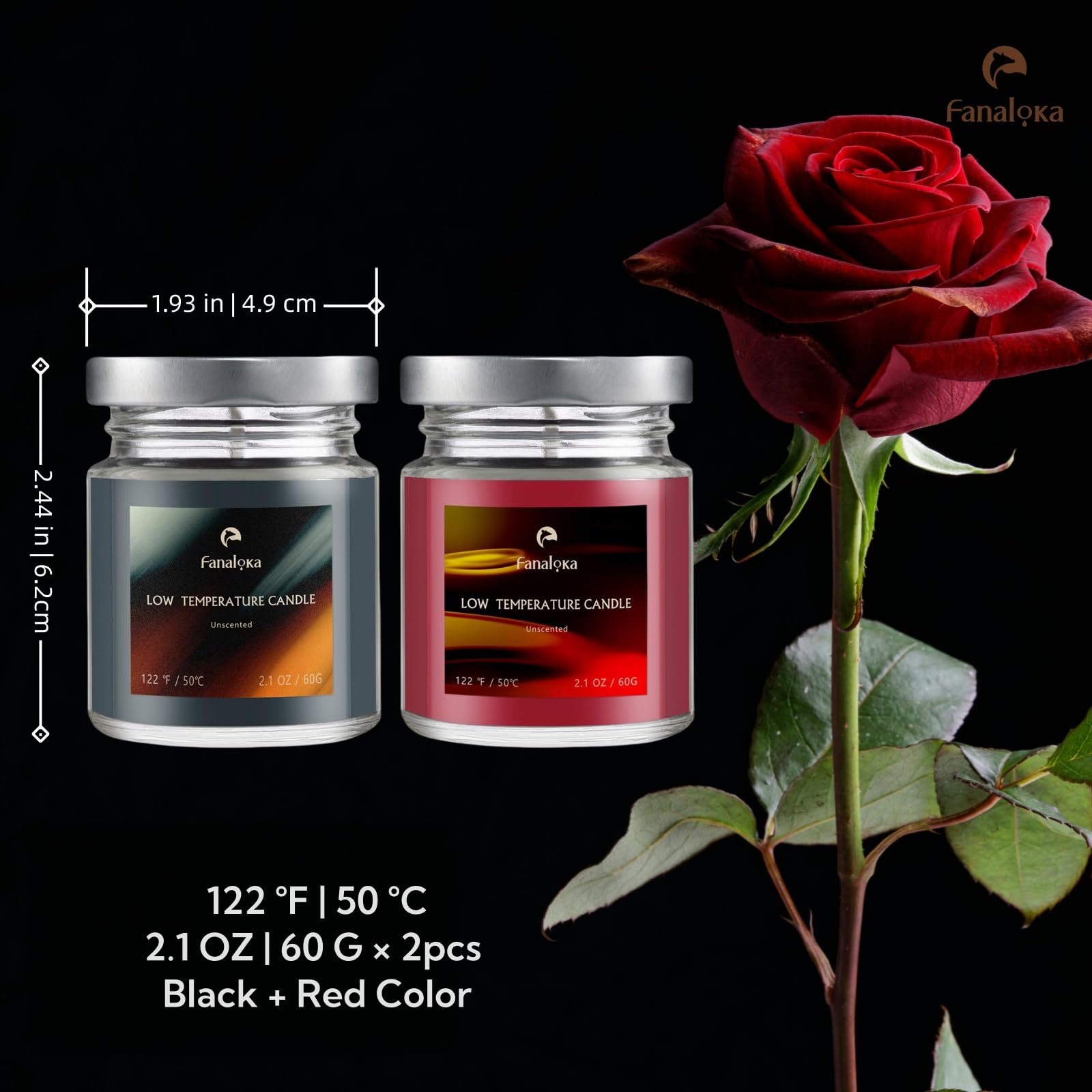 Wax Play - Set di candele a bassa temperatura, sicure per il corpo, senza profumo, nere e rosse (confezione da 60 g, 2 pezzi)