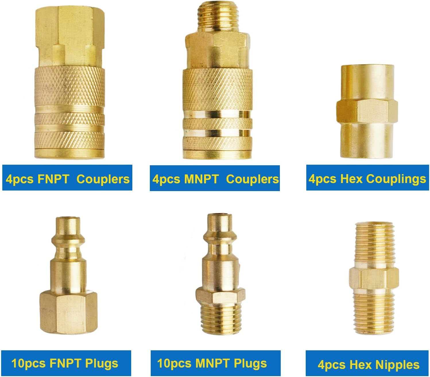 Air Hose Fittings 1/4" Air Coupler & Plug Kit,36 Pieces Quick Connect Air Compressor Accessories with 3/8" Push to Connect Fittings Air Line Fittings 5pcs