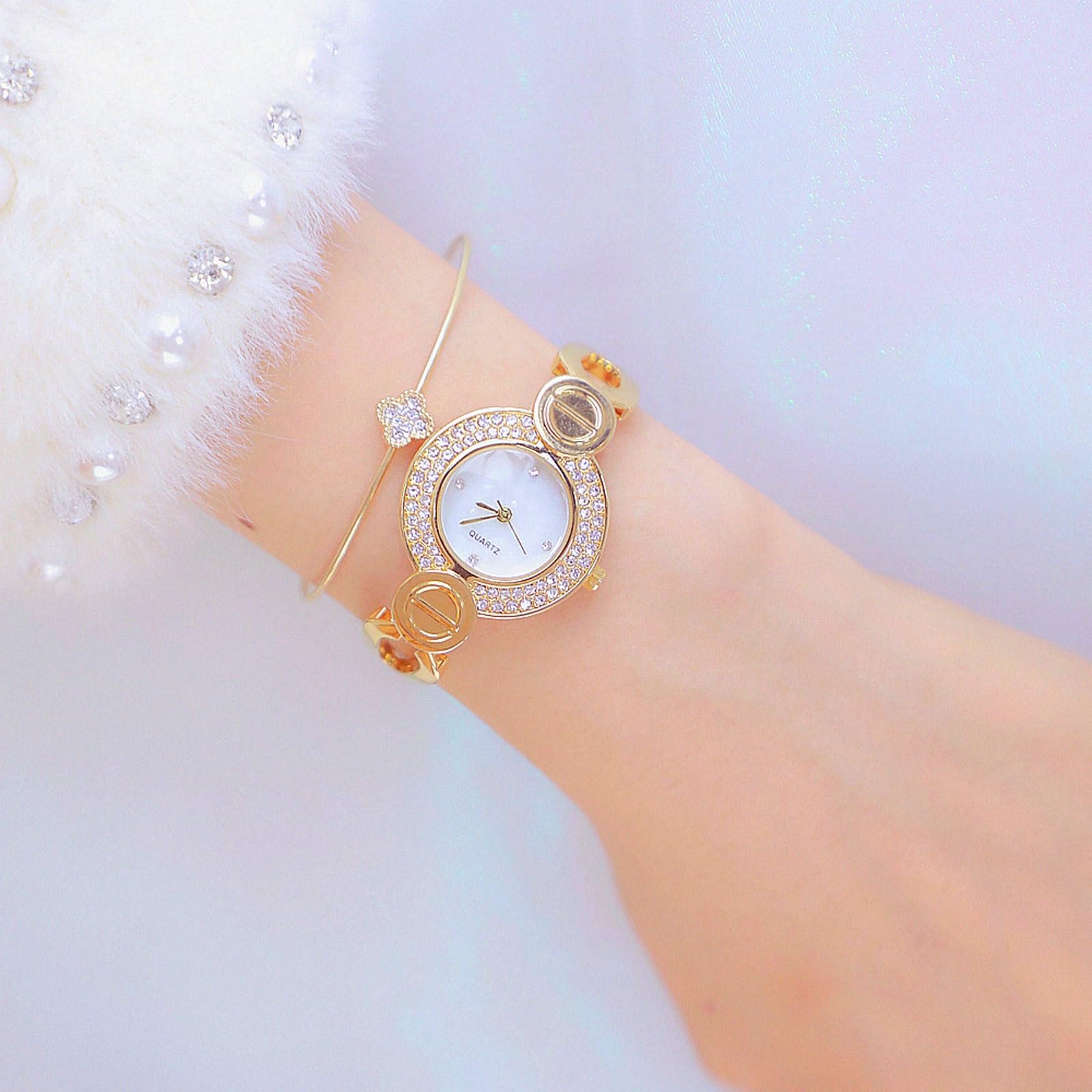 Confezione da 2 orologi analogici al quarzo con quadrante rotondo e cinturino sottile alla moda con diamante pieno di luce orologio regalo di lusso