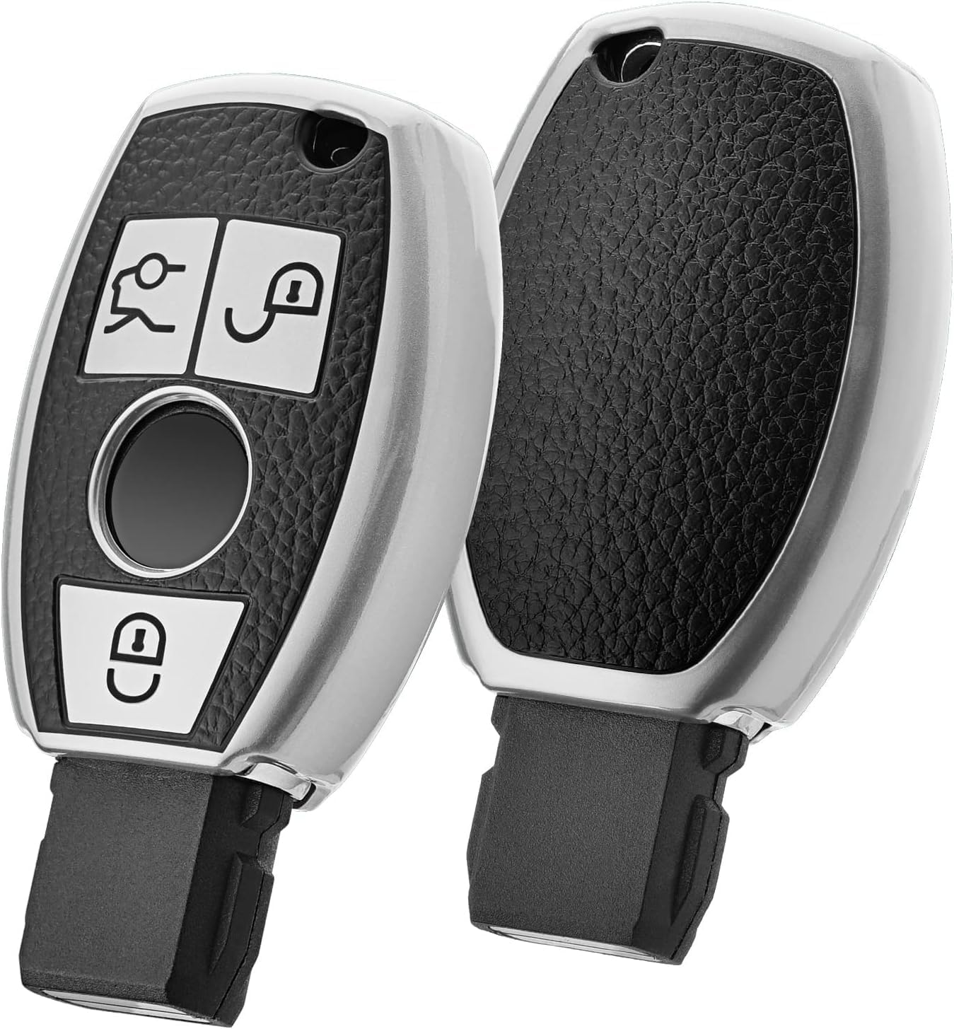 SPINFO Premium Soft TPU Leather Pattern Key Cover Compatible with Mercedes Benz Key (Silver)