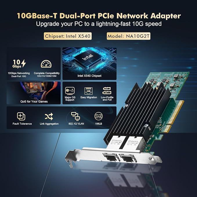 Tarjeta de Red PCIe 2 Puertos 10G Intel X540 miniatura 2