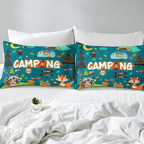 Miniatura 4 de Erosebridal Happy Camping - Juego de sábanas bajeras para niños, adolescentes y adultos, decoración de dormitorio de dibujos animados, sábanas de