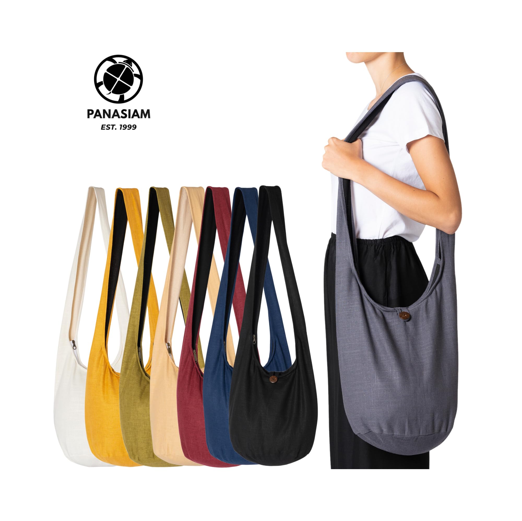 PANASIAM Borsa a tracolla in canapa I grande borsa in tessuto in 2 taglie per donna e uomo I piacevolmente leggera e piacevolmente robusta I con cerniera e tasca interna extra