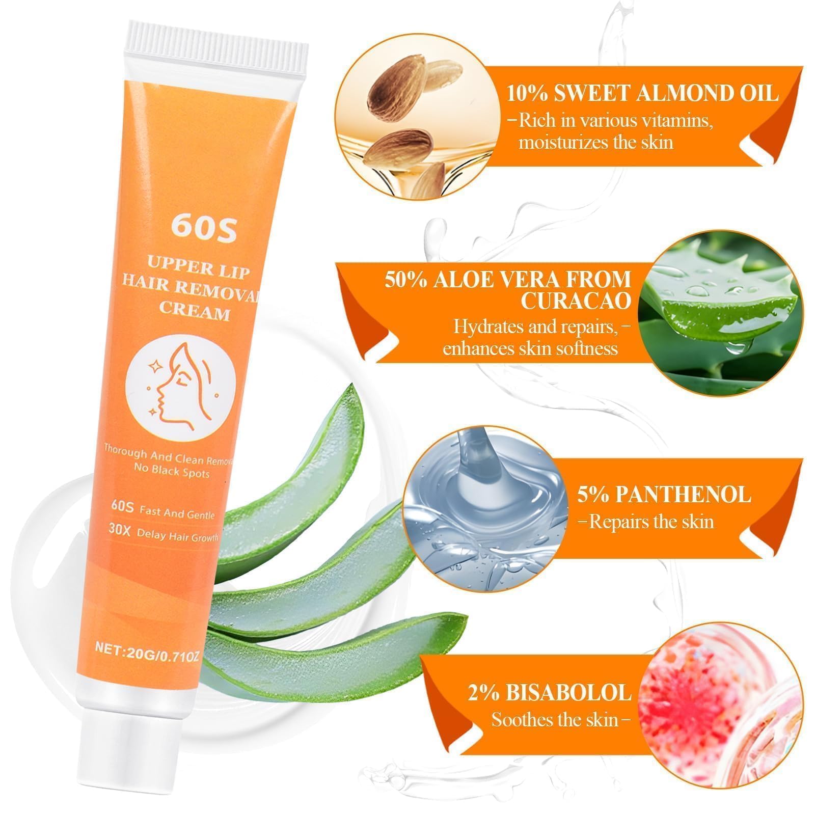 2 Stück Gesichtshaarentfernungscreme, Oberlippenhaarentfernung, Haarentfernungscreme, Wirksame Enthaarungscreme für Gesicht, Schmerzfreie, Hair Removal Cream For Women Man, Hydrating