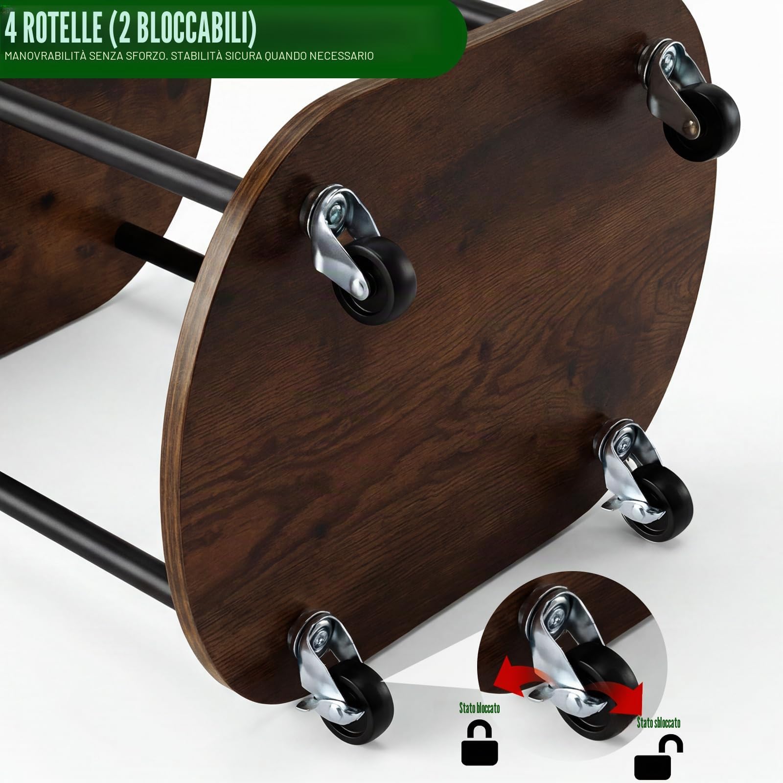Scaffale per Piante 3 Ripiani con Ruote, Supporto Piante in Metallo e Legno, Porta Piante Interno 90 cm Alto per Soggiorno Balcone Cucina, Portavasi Salvaspazio Stabile