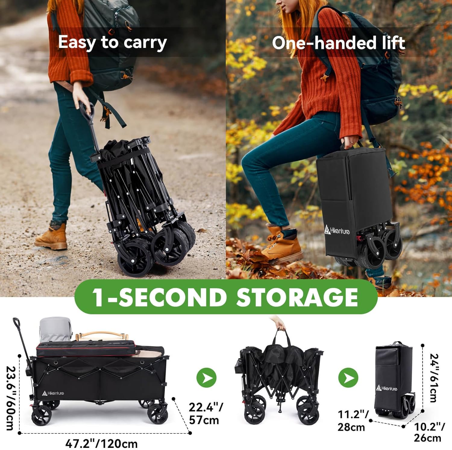 Hikenture Extended Collapsible Wagon, 500 LBS Heavy Duty Wagons Carts Foldable, Beach Wagon with Big Wheels for Sand, 300L Large Capacity Foldable Wagon, Utility Grocery Cart for Garden, Sports