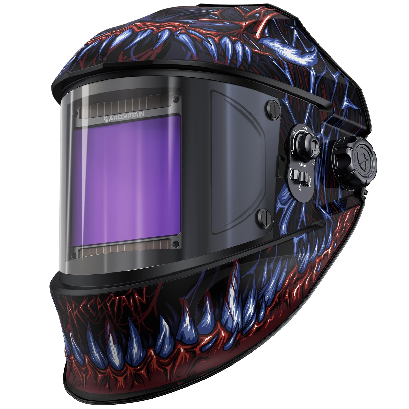 ARCCAPTAIN 3.94"X3.66" Welding Helmet Auto Darkening, 1/1/1/1 Top Optical Clarity Large Viewing Screen Solar Power Welding Hood with 4 Arc Sensor,